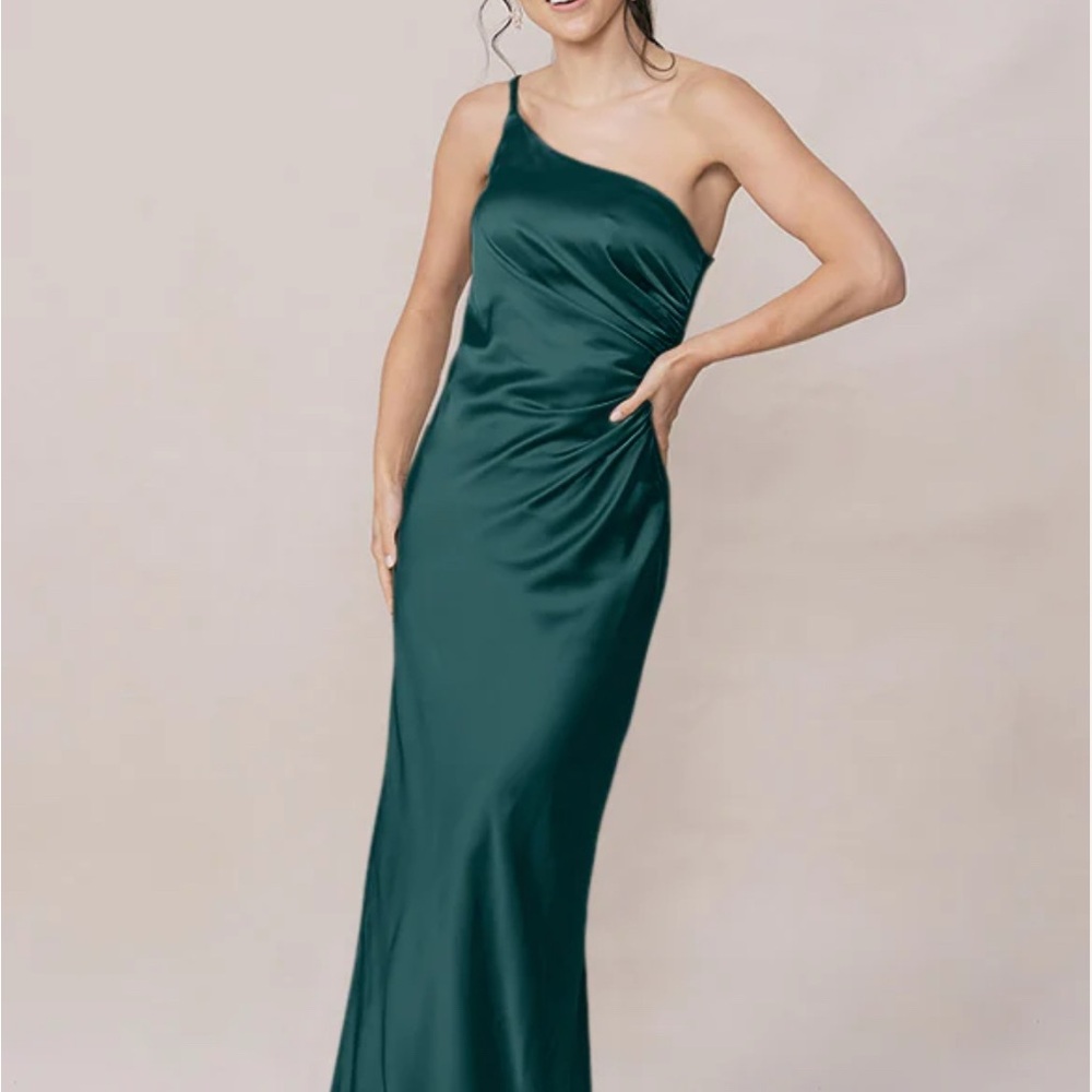 Revelry Jade Satin Dress in Emerald Green